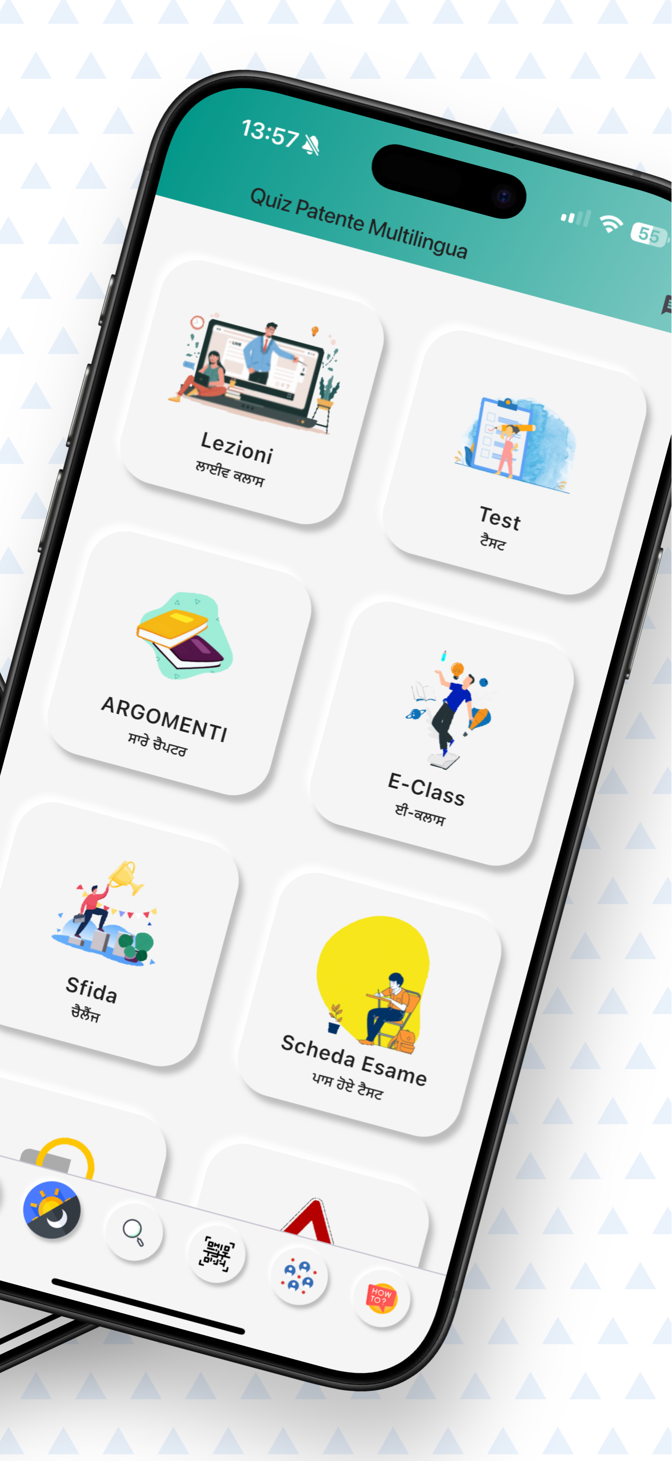 Schermata dell'app Quiz Patente multilingua